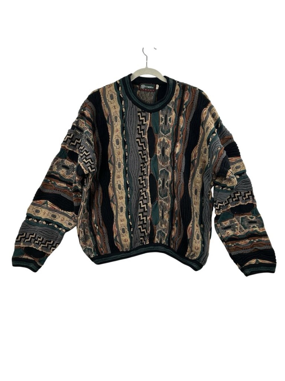 Vintage 90s Tundra 3D Knit Sweater Mens XL Multicolor Textured Vertical Stripe